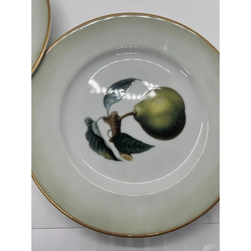 WILLIAMS SONOMA plates Pear Salad Accent Green Gold Rim 8 1/4